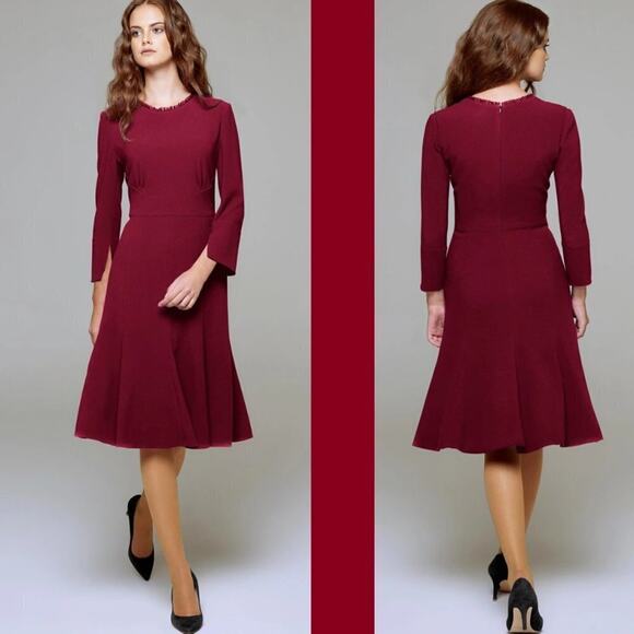 Rumour London Dresses & Skirts - Rumour London Christina Burgundy Fluted Cranberry Dress Size Medium/6